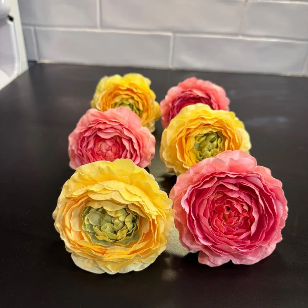 Napkin Rings Set of 6 Pink Yellow Floral Ranunculus Garden Party Decor
